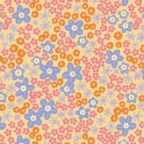  Millefleur Ditzy  Pink, Blue, Orange, Yellow Floral 6" repeat