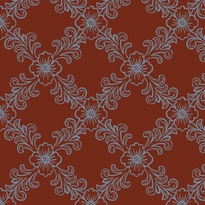 Western Floral Blue on Brown 8” repeat