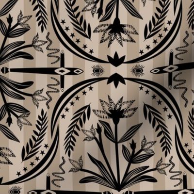 Whimsical Gothic Damask | Cream & Black | Medium Scale