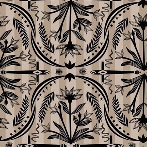 Whimsical Gothic Damask | Cream & Black | Medium Scale