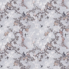SMALL VERSION - CHATEAU CHINOISERIE ON FADED GRAYISH BLUE WITH LIGHT TEXTURE