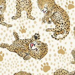 Playful Cheetah Cubs Pastel Beige Big Scale