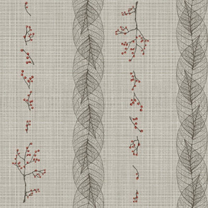 leaf and berry stripe on linen