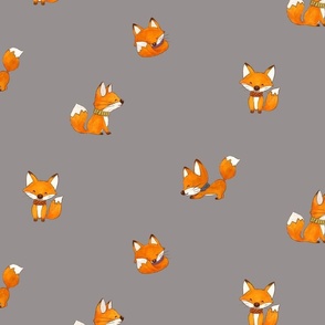 Large scale-cute baby fox on gray background