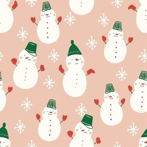 Cute Holiday Snowmen - Hats and Gloves and Snow - Minimalist Christmas - Kids Fabric - Pink (Medium)