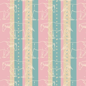 Ponies on Stripes & Polka Dots in Pink & Blue 8” repeat