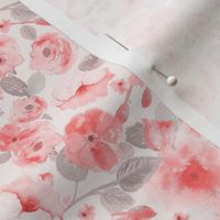 Coral and Gray Watercolor Wildflowers Roses Vintage Floral Bedding Wallpaper