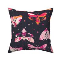 Whimsical Gothic Pink and Peach Marble Moths