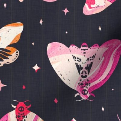 Whimsical Gothic Pink and Peach Marble Moths