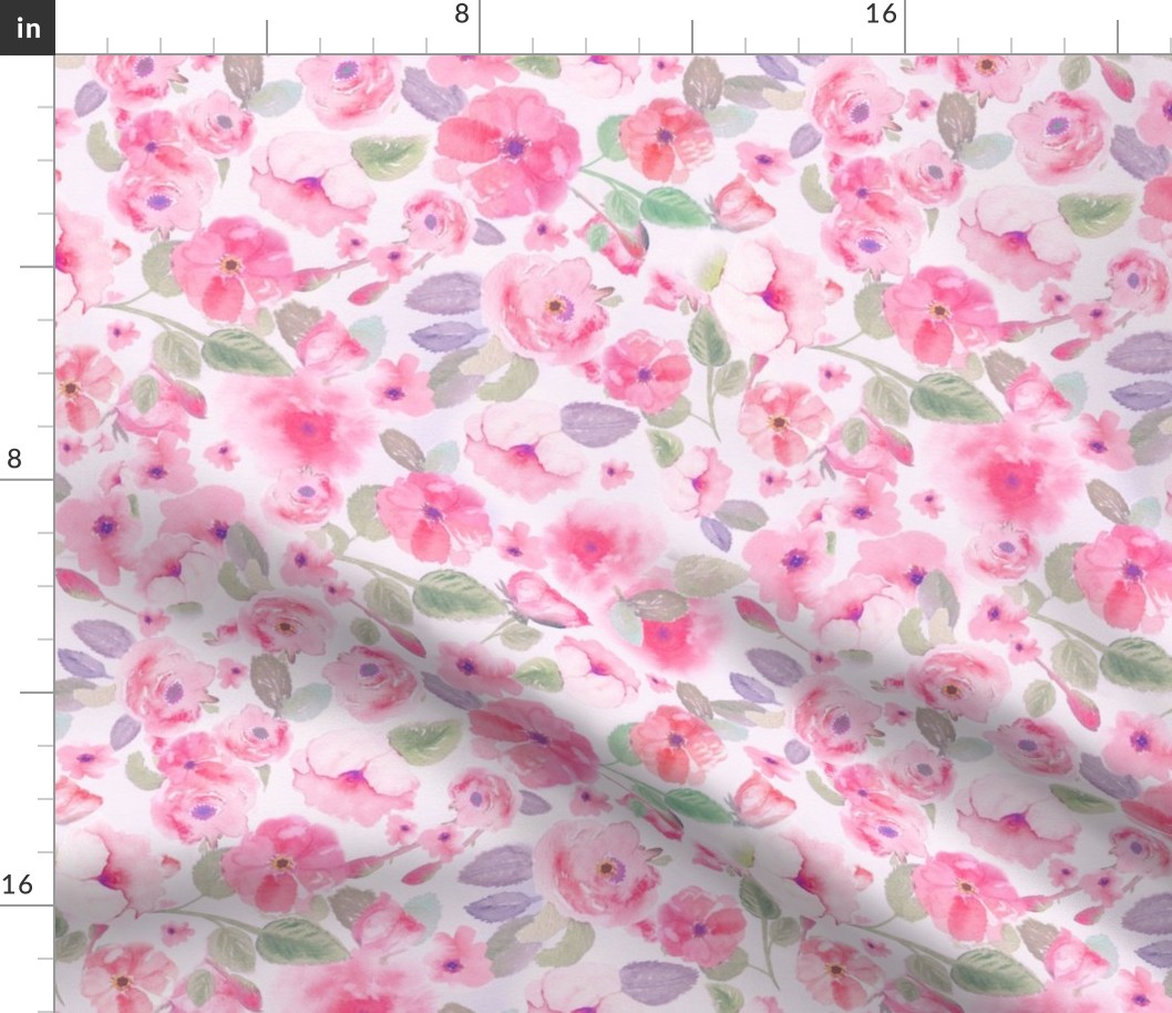 Wildflowers Wild Roses Bright Pink Purple Medium Size Watercolor Sheets Wallpaper