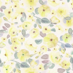 WIldflower Wild Roses Watercolor  Yellows Grays Subtle Greens Medium Size Wallpaper Sheets