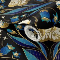 Whimsigothic Garden- Celestial Moth Belladonna Moody Floral- Blue Black Gold- Regular Scale