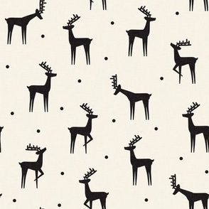 reindeer - winter Christmas - black on cream with polka dots - LAD23