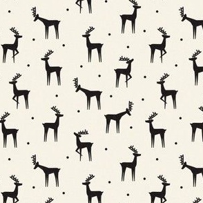 (small scale) reindeer - winter Christmas - black on cream with polka dots - LAD23