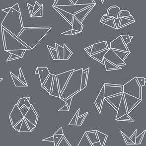 Chicken origami line art - dark gray background 