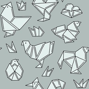 Chicken origami - light gray background