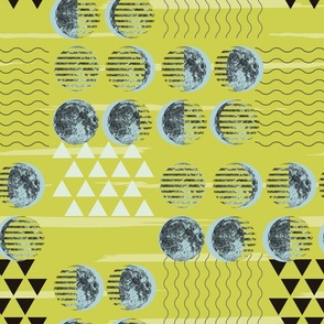 90s Style Post Modern Lunar Moon Phases Print on Acid Green