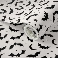 Bats & Stars - Halloween moon and autumn night creatures horror design black on ivory Tiny