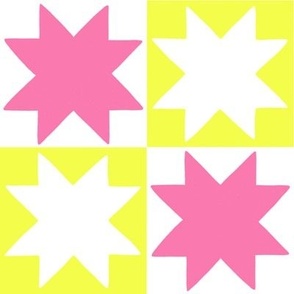 SawtoothStarPatchworkCheaterQuilt_Pink_Yellow_Large