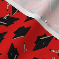 Graduation Caps Thrown in the Air - Black on Red