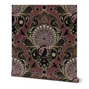 Whimsigothic maximalist art nouveau damask - spider, ravens, ouroboros, skulls, sun and moon - extra large