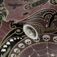 Whimsigothic maximalist art nouveau damask - spider, ravens, ouroboros, skulls, sun and moon - extra large