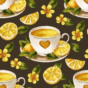 Tea with lemon cozy floral watercolor art