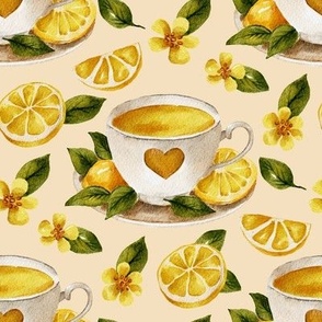 Tea with lemon cozy floral watercolor art