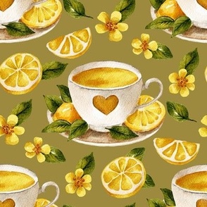 Tea with lemon cozy floral watercolor art