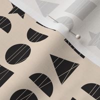 Mod Graphic Geometric Symbols and Shapes Small Print on Taupe