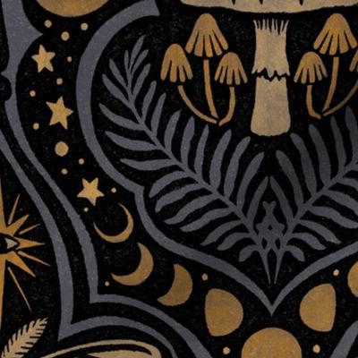 Gothic Nature Damask - large - midnight violet and gold 