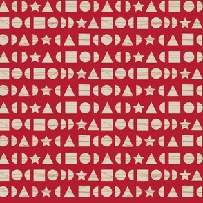 Mod Graphic Geometric Symbols and Shapes Small Print on Cherry Red