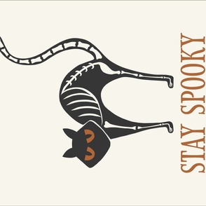 Stay Spooky Skeleton Cat Halloween Tea Towel Wall Hanging Ivory