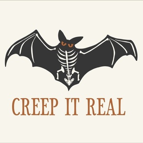 Creep It Real Skeleton Bat Halloween Tea Towel Wall Hanging Ivory