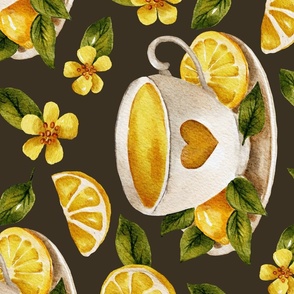 Tea with lemon cozy floral watercolor