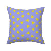 Yellow Tossed Triangles on Lavender Blue / Geometric Abstract Triangle Print Non-Directional - M