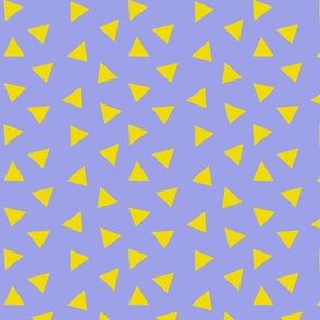 Yellow Tossed Triangles on Lavender Blue / Geometric Abstract Triangle Print Non-Directional - M