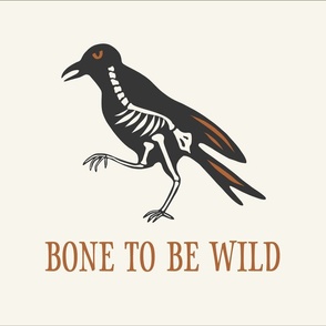 Bone To Be Wild Skeleton Raven  Halloween Tea Towel Wall Hanging Ivory