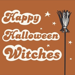 Happy Halloween Witches - Halloween Typography Tea Towel Wall Hanging Orange