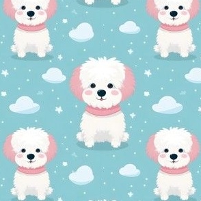 Cute White & Pink Dogs on Blue