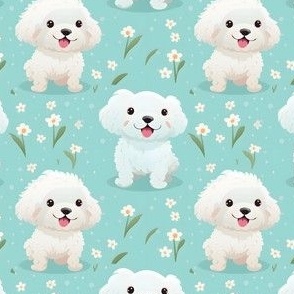 Cute Dogs & Flowers on Turquoise
