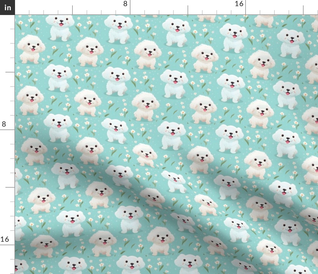 Cute Dogs & Flowers on Turquoise