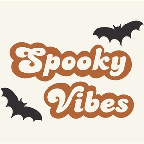 Spooky Vibes Halloween Typography Bats Tea Towel Wall Hanging Ivory