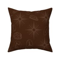 Witchy Rune Stones, Stars, and Gems Celestial Goth Print on Cinnamon Brown