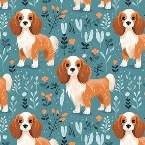 Dogs & Flowers on Teal