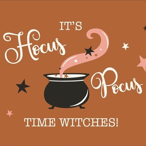 It's Hocus Pocus Time Witches Halloween Tea Towel Wall Hanging Orange