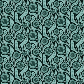 Teal flowers monochrome small