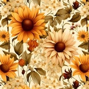 Fall Flowers on Off White