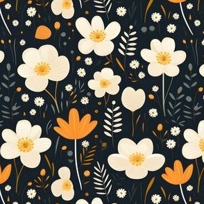 Orange & White Wildflowers - Dark 