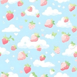 Strawberries & Clouds on Light Blue